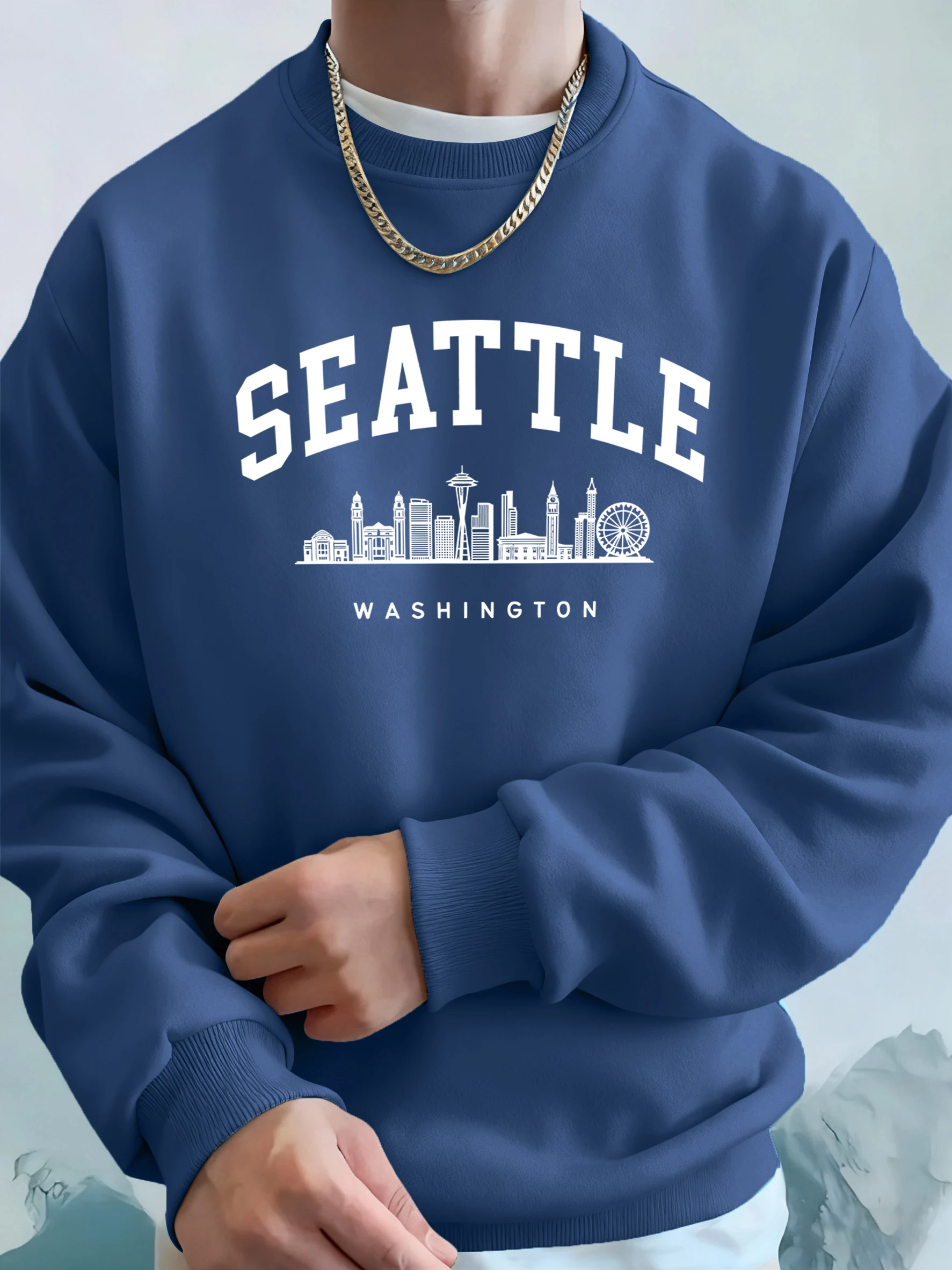 Seattle Washington Brief Kreative Gedruckt Mode Sportswear Mann Tasche Warme Top Fleece All-Match-Kleidung Bequeme Weiche Sweatshirt – Detail 19