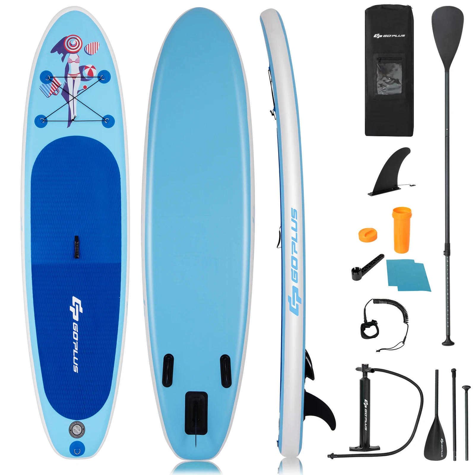 

10' Inflatable Stand Up Paddle Board SUP W/Adjustable Paddle Pump Leash