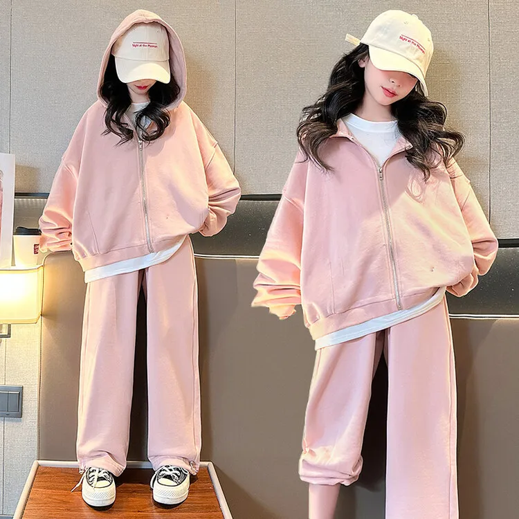 Mädchen Anzug neuen Frühling Herbst koreanischen Modestil setzt Mädchen solide Kapuze Sport mantel lose Hosen zweiteiligen Anzug Kinder kleidung