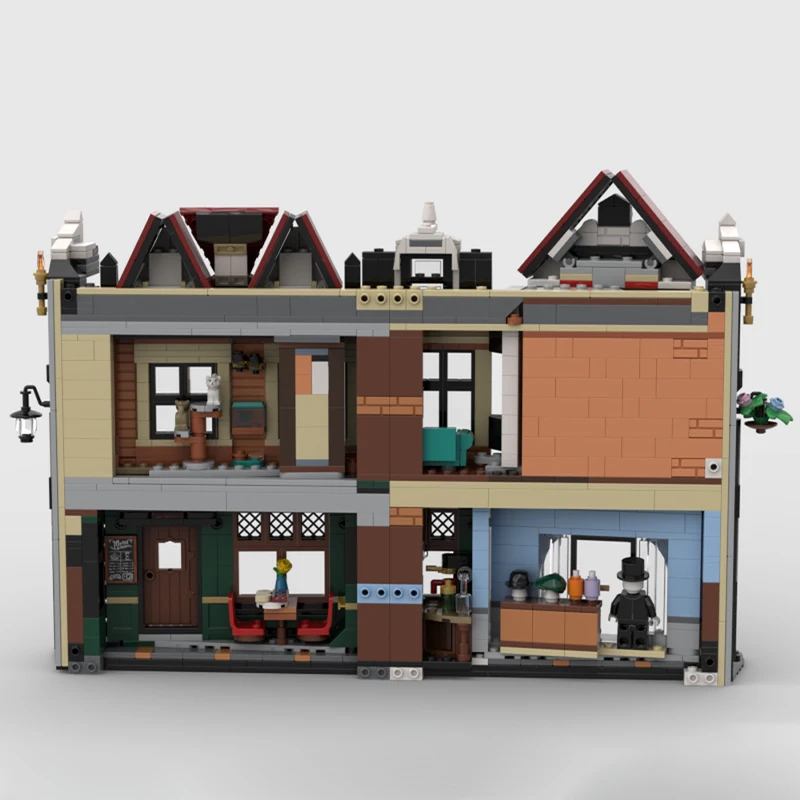 1802 قطعة من مكعبات بناء Tudor Book Nook MOC مع كتب عتيقة صغيرة نموذج دراسة أنيق