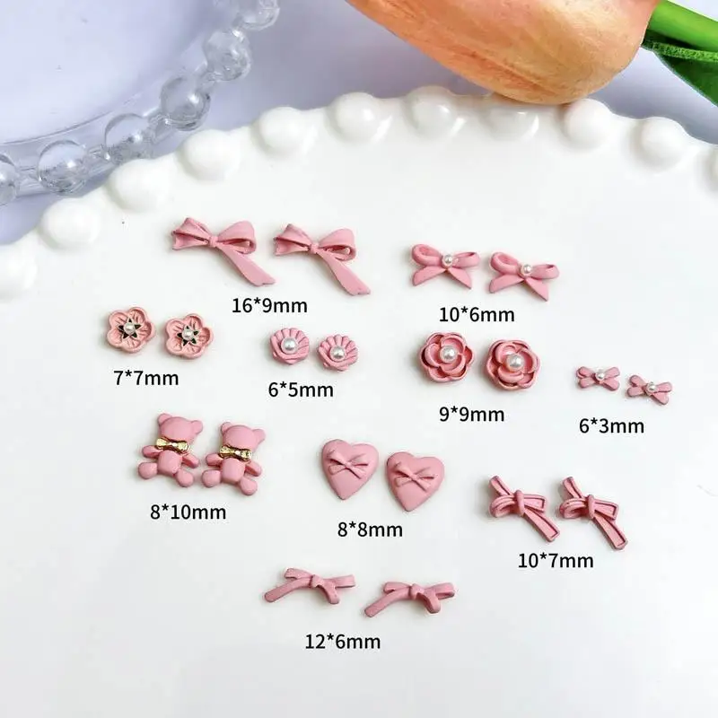 

10PCS Irregular Bowknots Nail Charms Multiple Styles Bear Heart Pearl Flowers Alloy Nail Art Decorations for DIY Sweet Nails