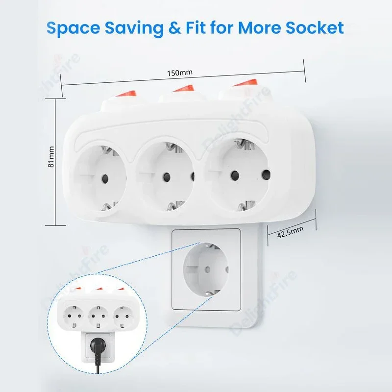 1 To 3 Way KR Plug With ON/OFF Switch Russia Germany France Extension Wall Socket Power Strip ﻿AC Outlet Power Converter Adaptor