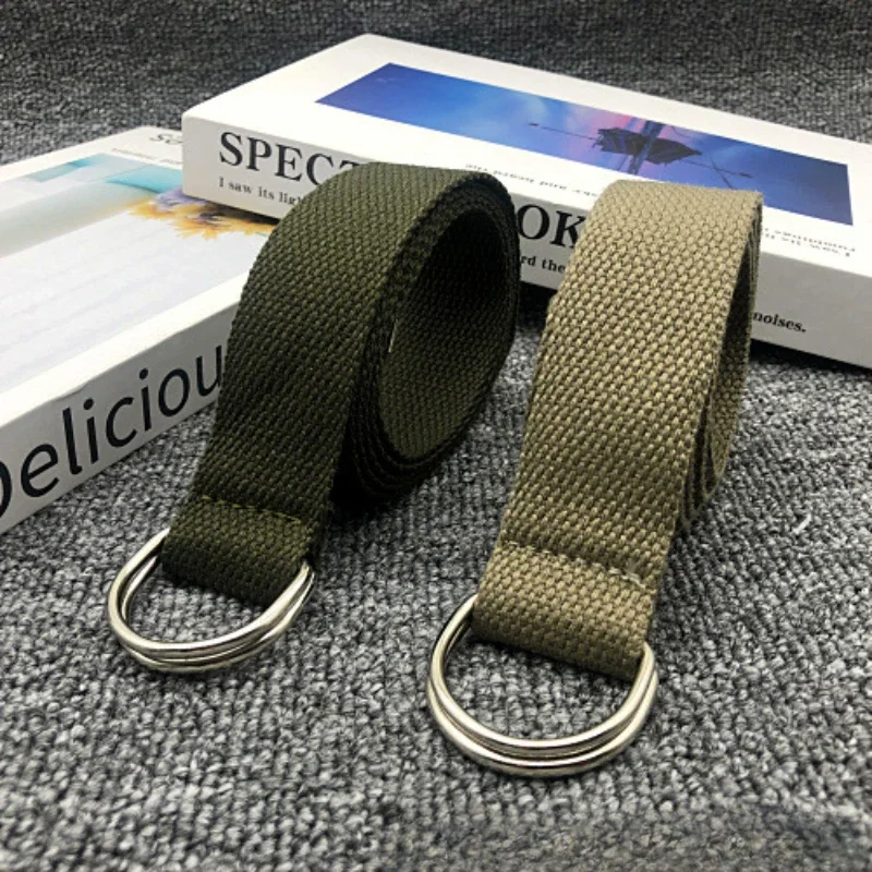 Veelzijdige Riem Dames Canvas Riem D-Vormige Dubbele Ring Gesp Riem Modieuze Eenvoudige Effen Kleur Canvas