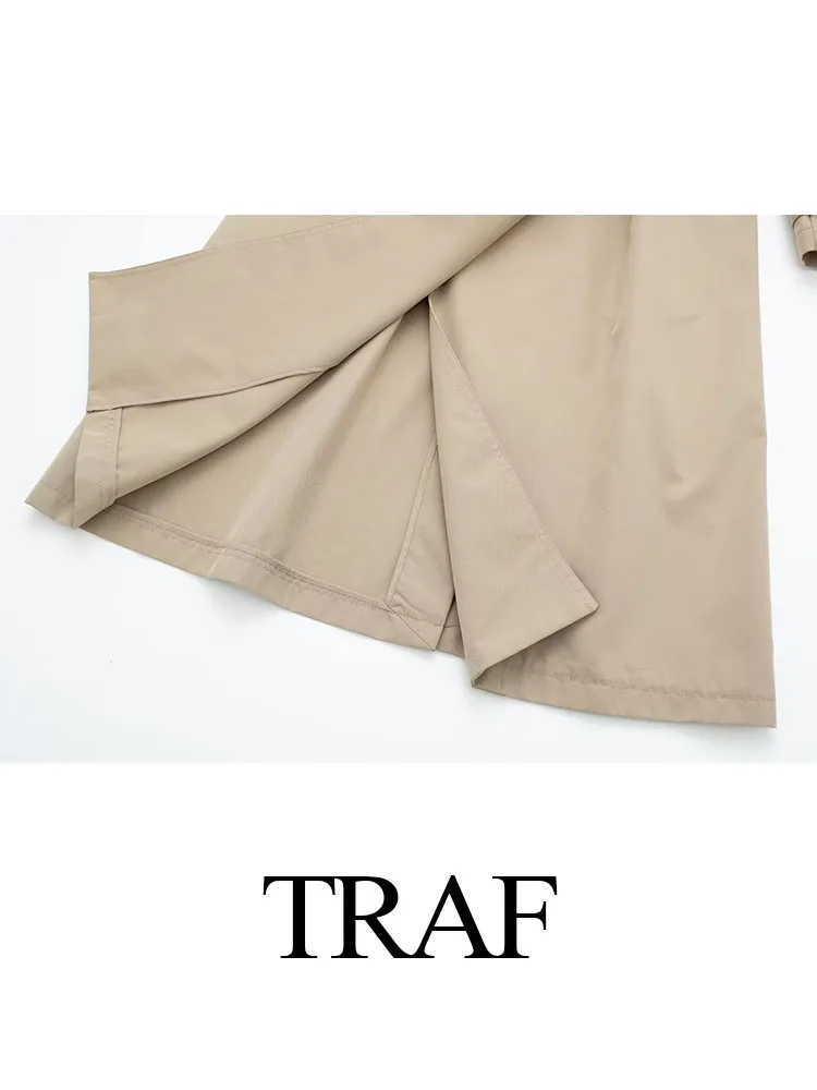 Imagem -06 - Traf-cabolsas de Trincheira Fina Feminina Gola Virada para Baixo Mangas Compridas Decoração de Cinto Trespassado Duplo Monocromático Moda Feminina Outono