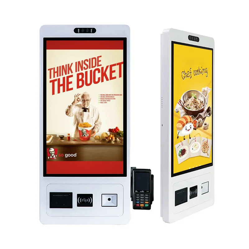 ตู้คีออสก์ระบบสัมผัสหน้าจอ Android ขนาด 21.5 23.8 27 32 นิ้ว พร้อมลำโพงในตัว รองรับ Wifi สองระบบ ระบบชำระเงินในตัว บริการตนเอง