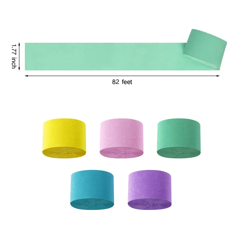 SQPP-20 Rolls Pastel Rainbow Crepe Paper Streamers Birthday Party Decoration Paper For Wedding Festival Ornament Supplies