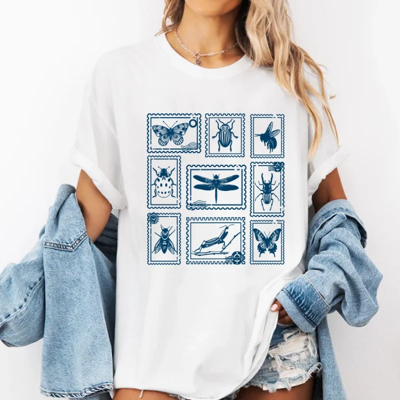 Insect Stamp T Shirt Men Women Vintage Bug Lover Tee Cotton Short Sleeve Crewneck Tshirt Nature Lover Tshirts Clothing