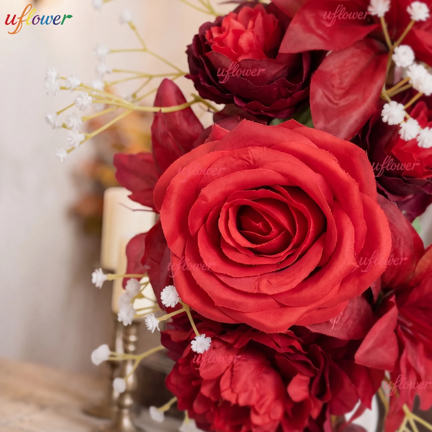 Wedding Decorative Chair Back Flowers Red Rose Banquet For Banquet Church Festival Birthday Party Outdoor Garden Aisle Flowers view 6