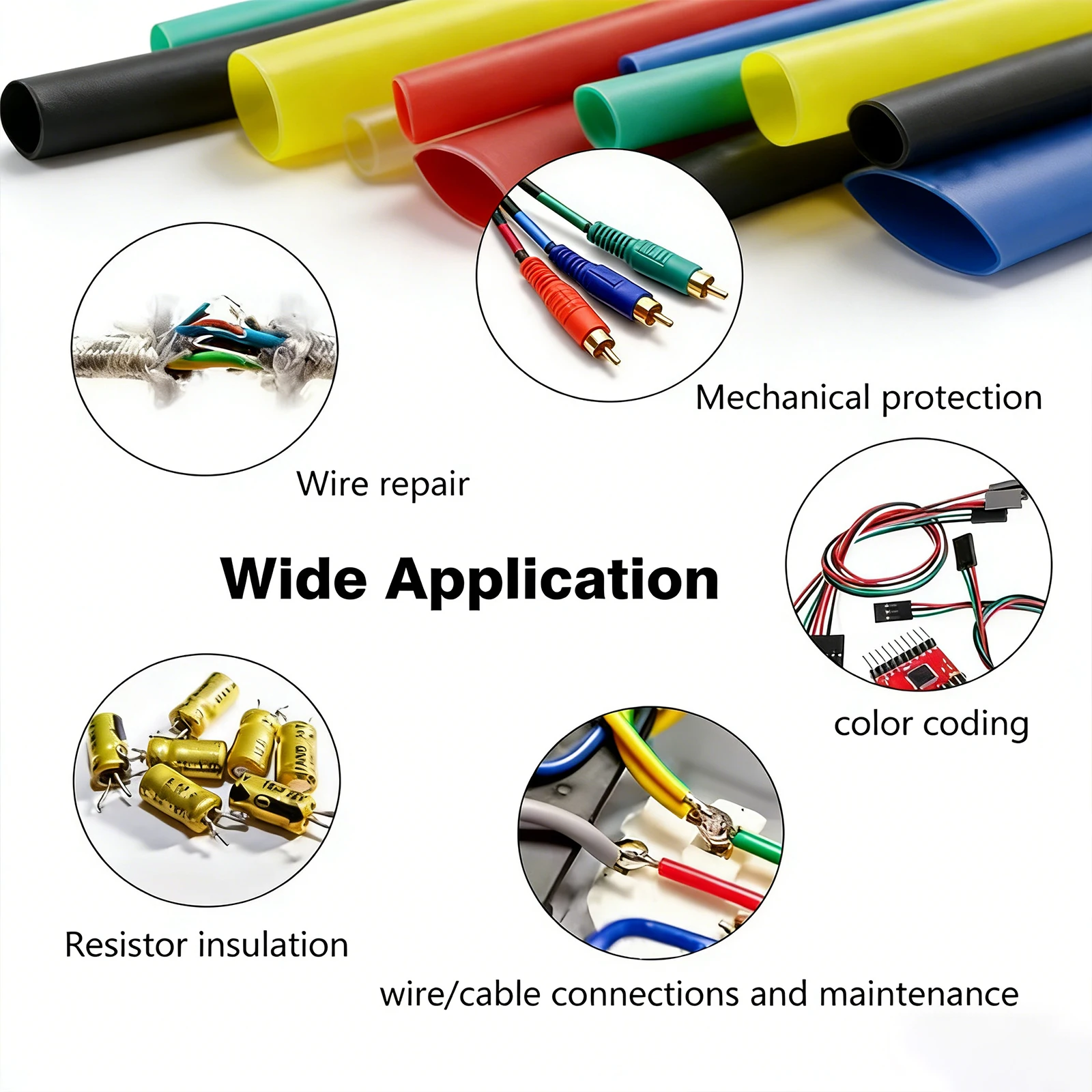8 Sizes 5 Colors Heat Shrink Tubing Kit, 2:1 Ratio Polyolefin UL Approved Flame Retardant for Automotive Wire Cable