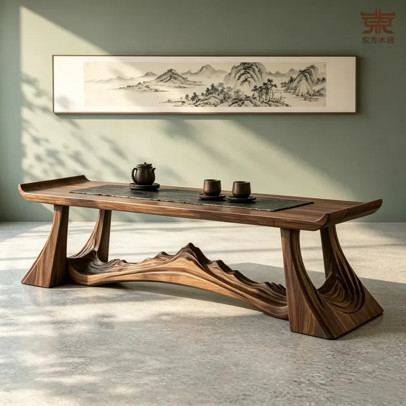 New Chinese Style North American Black Walnut Solid Wood Tea Table Special Shaped Tenon and Mortise Office Desk for