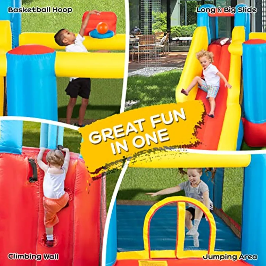 مركز لعب القلعة القابل للنفخ من Bounce House مع منفاخ هواء، حارس منزلق Jump'n، مناسب للأطفال الصغار والرضع الصغار