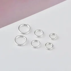 5pcs S925 sterling silver DIY jewelry material  double ring key ring connecting ring handmade beading plain silver accessories
