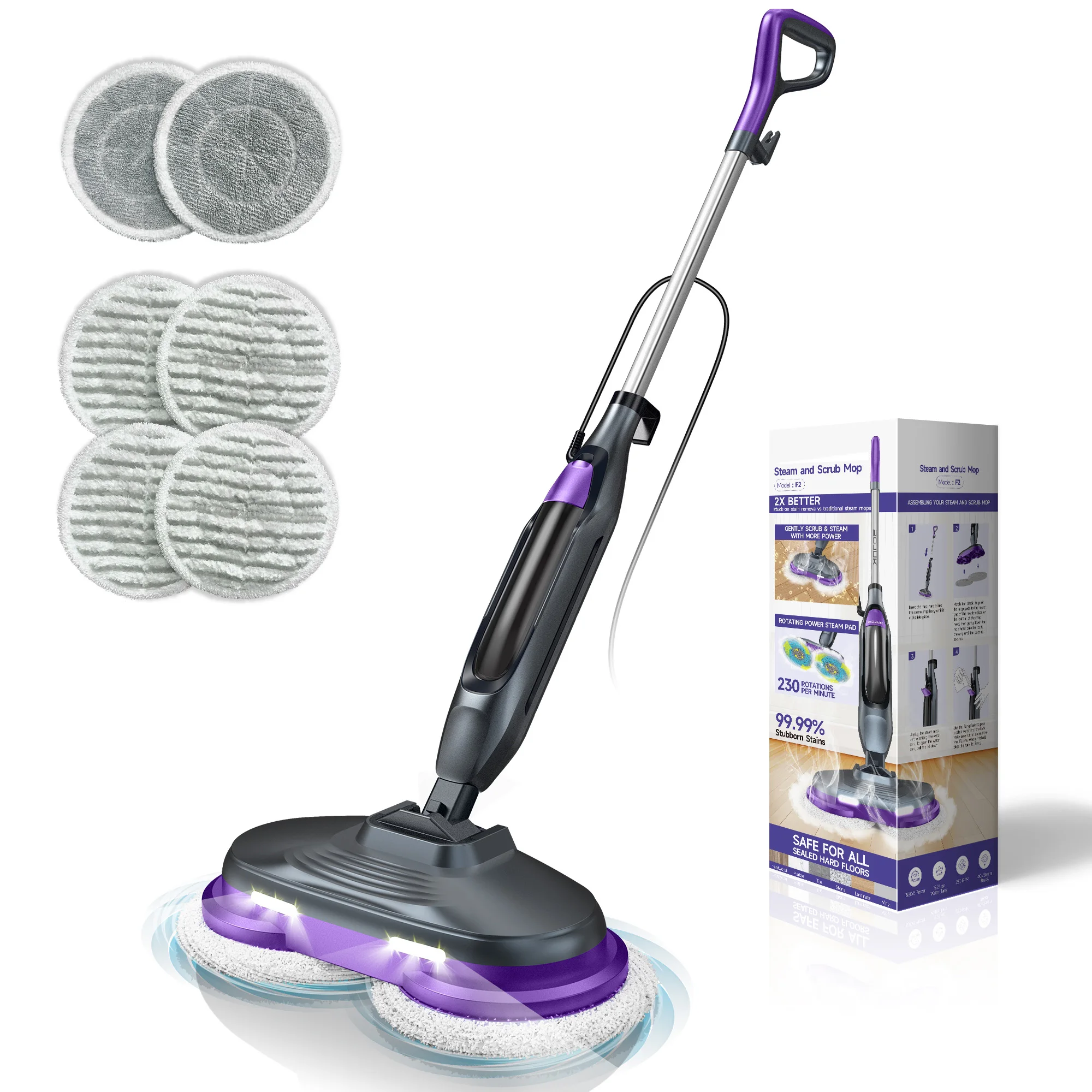 Hard Floor Carpet Electric Steam Cleaner Mop With 450ml Big Water Tank With LED Light Residential