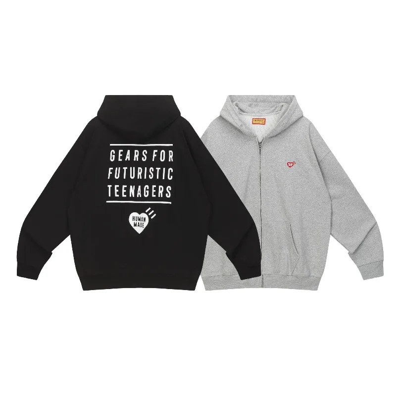Human Made Vintage Zip Hoodie Heart Print Oversize Pullover Couple Streetwear - view 3