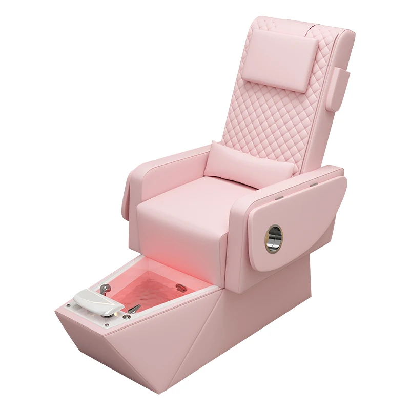 Sillón de pedicura rosa suave y cómodo con funda de asiento, ideal para salón de manicura