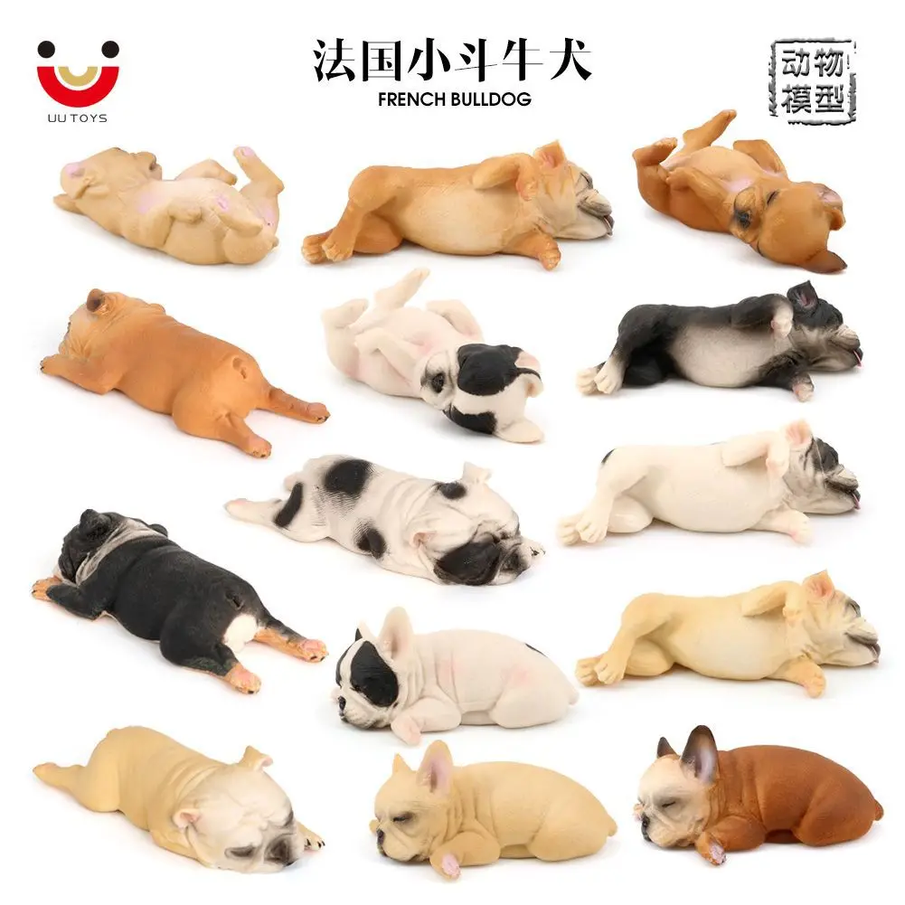 Children's solid simulation animal model sleeping French Bulldog pet dog scientific and educational model toy ornament