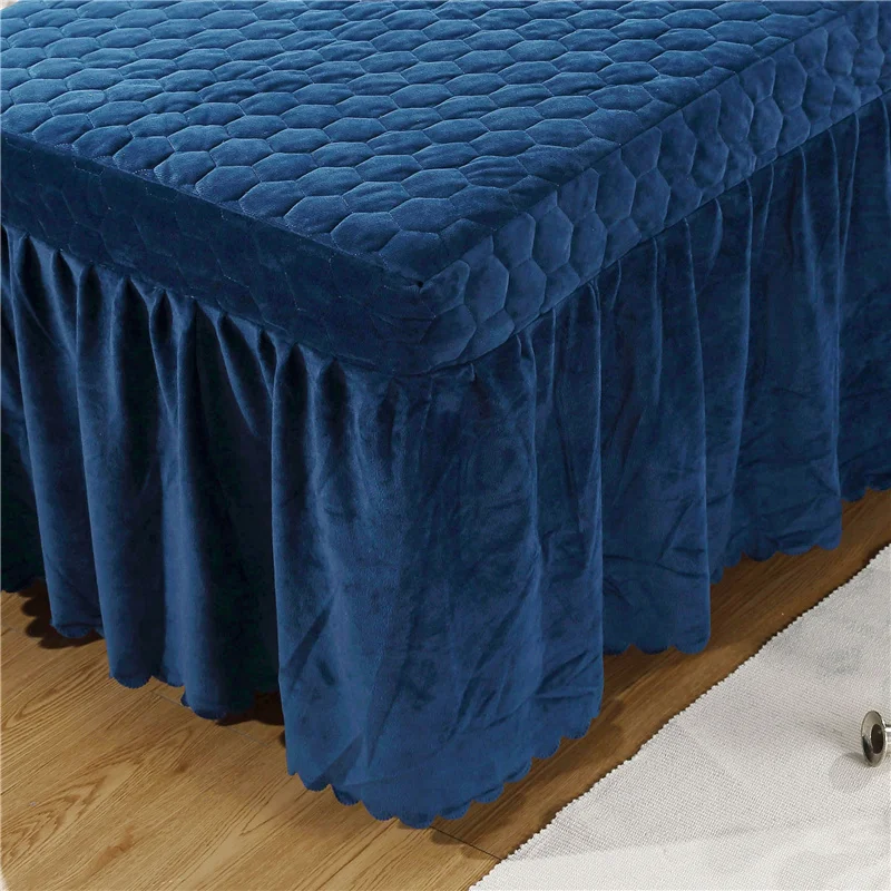 Crystal Velvet Monochromatic Bed Spread for Hairdresser, Soft Beauty Salon Bed Skirt, Custom Size, 13 Colors Available # A, 1Pc