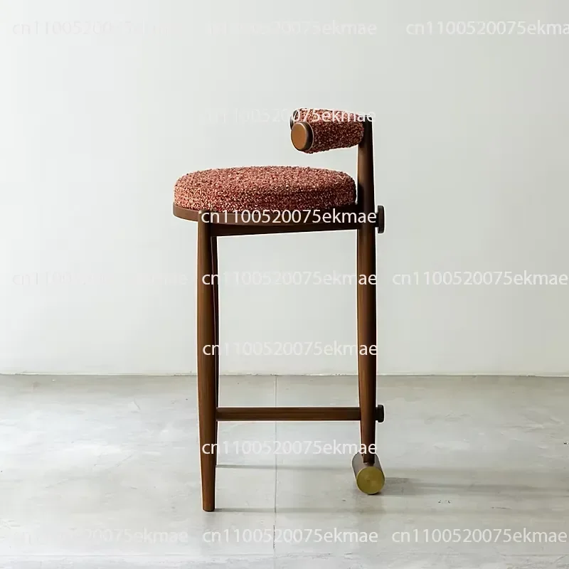 Modern Retro Style Bar Stool Solid Wood Frame Simple Design Fabric Cushion Suitable for Family Bar Restaurant Bedroom