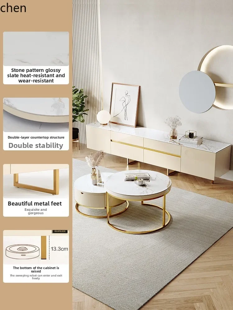 W5.19 Home Furnishing Slate Coffee Table TV Cabinet Combination Simple Modern Living Room Storage Furniture