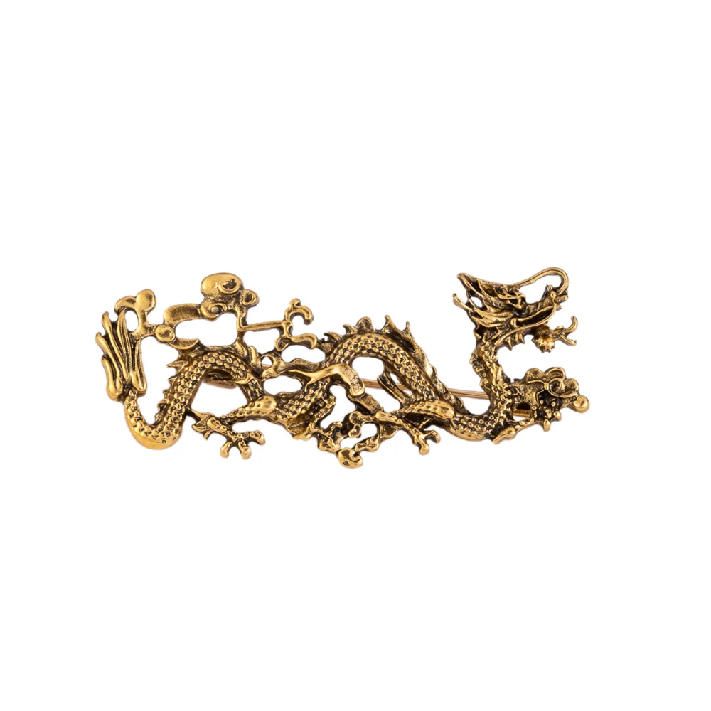 Retro Zodiac Dragon Shaped Brooch Design Inspired Gentleman's Brooch for Men Dragon Totem Suit Women's Coat Pin