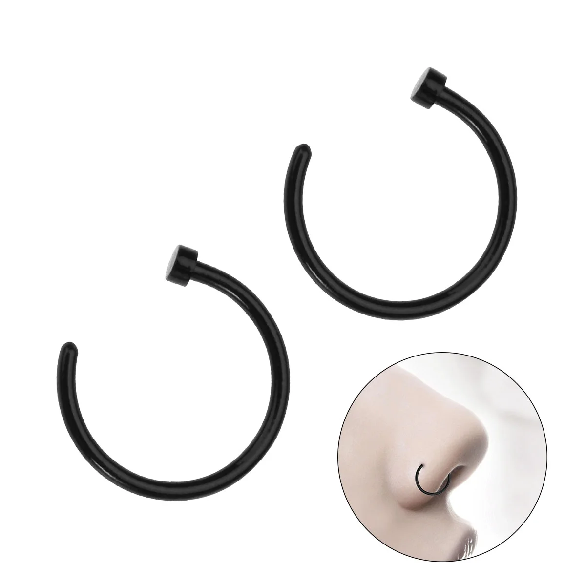 2 Pcs Titanium Steel Nose Ring Women Open Piercing Stud Hoop Earrings