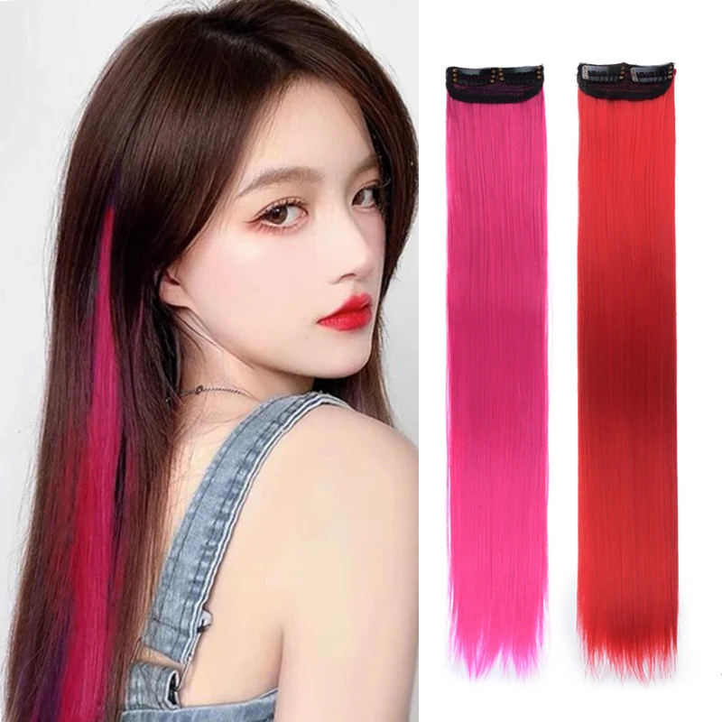 Colored Hair Extension Clip In Hairpiece 55CM Long Straight Hanging Ear Wig Clip Synthetic Hair Extensions Accessories Hairpiece