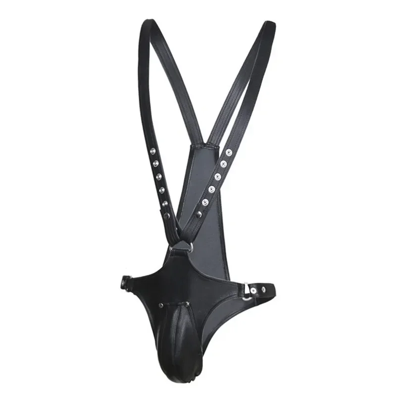 Night Club Sex Bondage Man Black PU Leather  Strap Harness Belt Lingerie Exotic Costumes - view 2