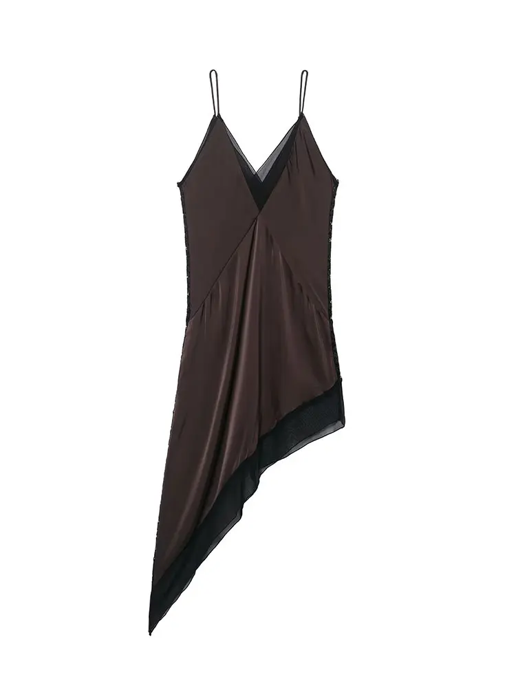 فستان NLZGMSJ نسائي مثير أنيق من الدانتيل البني غير متماثل برقبة على شكل V فستان حفلات بدون ظهر موضة خريف 2025 فستان سهرة #2