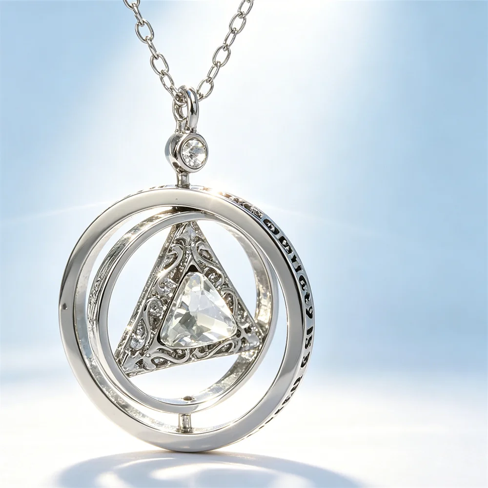 Rotatable AA Sobriety Necklace for Men & Women, Zinc Alloy Triangle Recovery Inspirational Gift for Sober Anniversary Milestone.