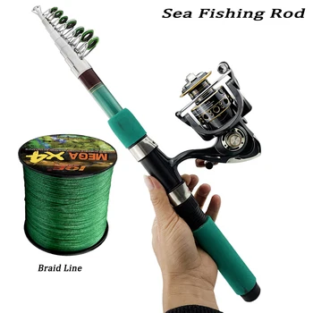 탄소 바다 낚싯대 릴 콤보 텔레스코픽 낚싯대, 스피닝 릴 키트, 라인 포함, 바닷물 민물 해변 물고기, 1.8-3.6m