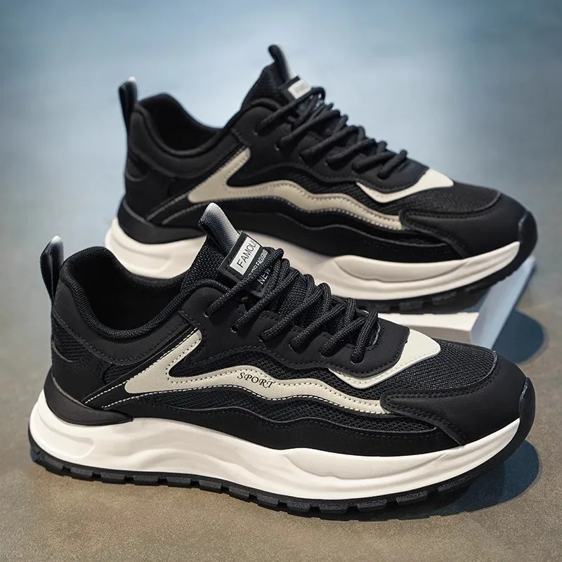 Men's Spring Breathable Mesh Running Shoes Casual Versatile Dad Style Increase Height Adolescent Trendy Sneakers Low Top Glue...