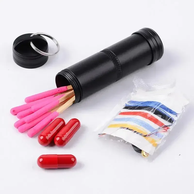 EDC Waterproof Pill Case - Aluminum Alloy Capsule for Camping/Travel Sealed Container for Medicine/Match/Cash Dustproof Keychain