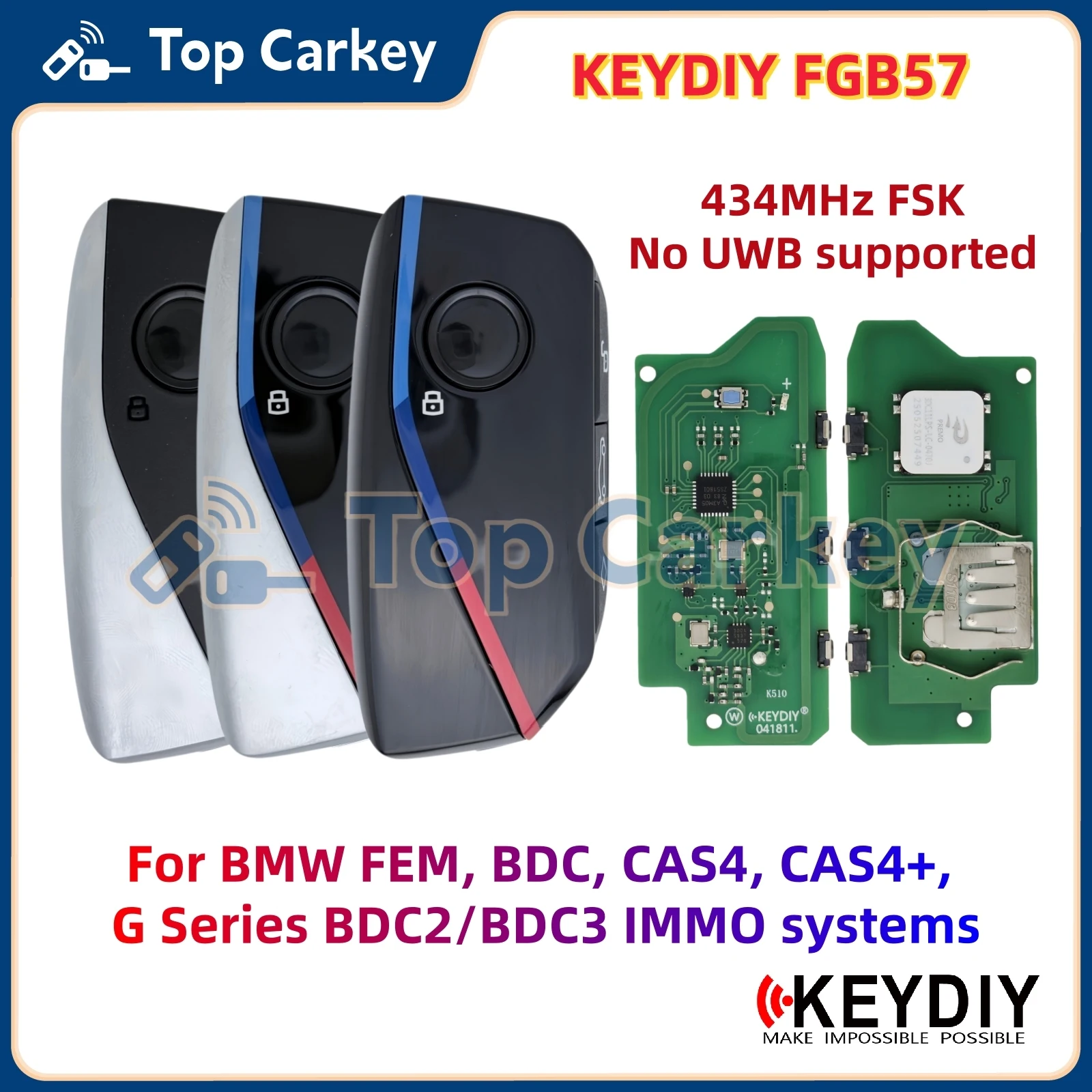 

KEYDIY KD FGB57 PCB 434 МГц с ключевой оболочкой для BMW CAS4 CAS4 FEM BDC BDC2 BDC3 BCP G‑шасси системы U-шасси