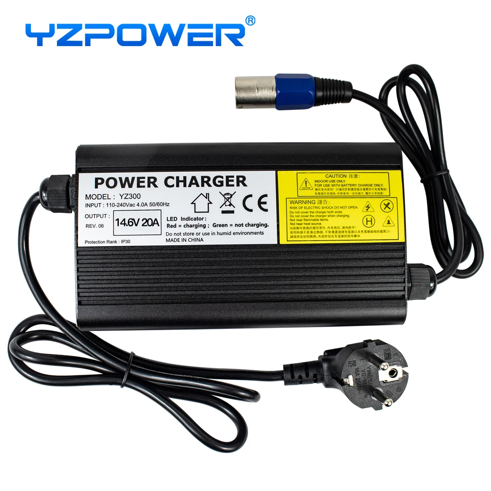 YZPOWER 14.6V 20A 4S ładowarka Lifepo4 do 12V Lifepo4 wejście baterii litowej 110-240V ładowarka DC szybkie ładowanie z wentylatorami