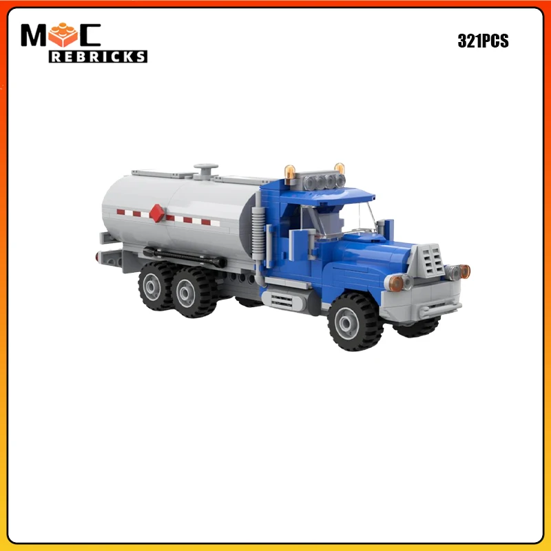 MOC Heavy Duty Fuel Tanker Truck Building Blocks Oil Freight Transport Vehicle Model Gas Station Supply Toy Adult Gift