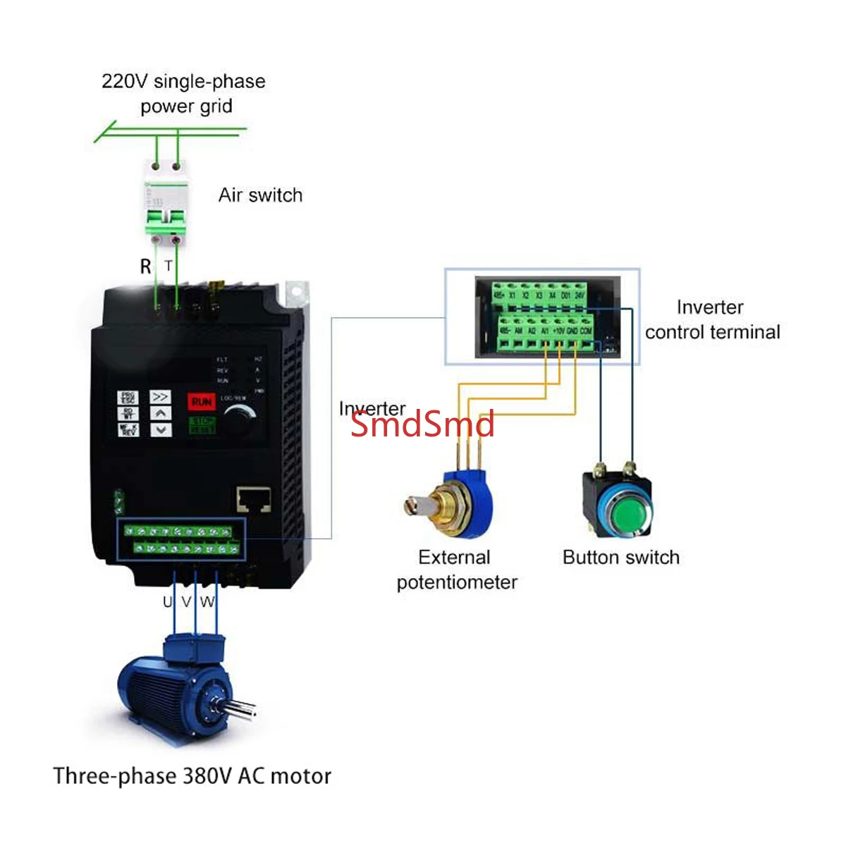 1.5kw-7.5kw 220V to 380V VFD AC Frequency Inverter Single Phase Input 3 Phase Output Drives Frequency Converter