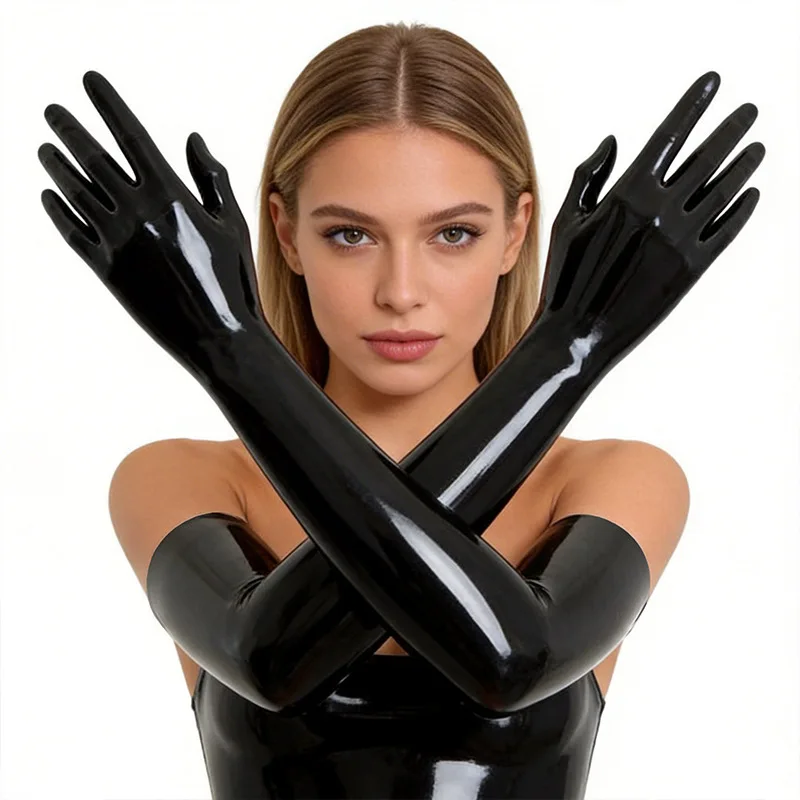 Latex Gloves Black Ladies Latex Catsuit Cosplay Costumes Fetish Accessory Long Adult Sexy Seamless Latex Long Gloves Fetish