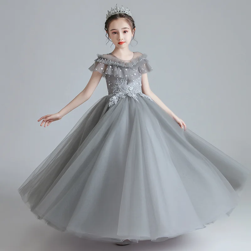 Fashion Girls Princess Dress For Birthday Party Piano Performance Elegant Costumes Wedding Banquet Flower Kids Tulle Dresses