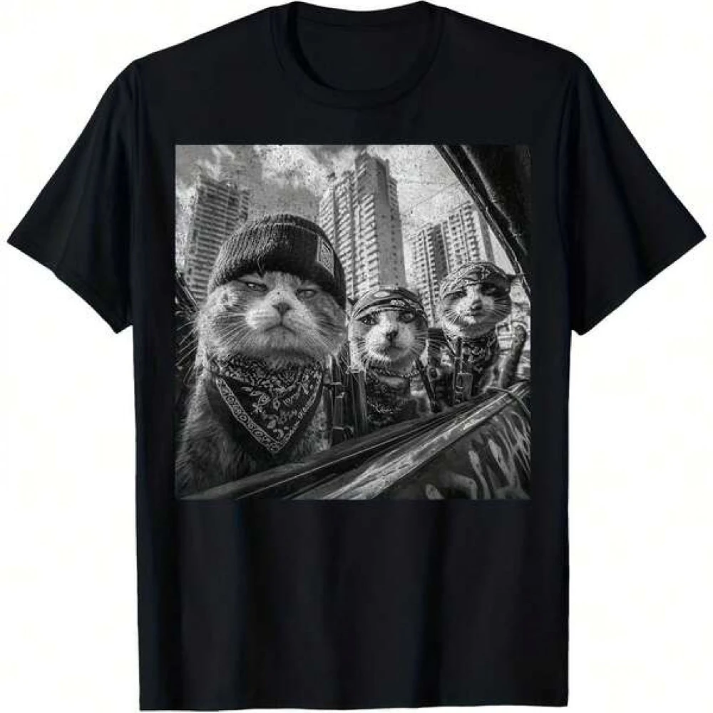 Men'S Gangster Cats T-Shirt Vintage Design Featuring Gangster Cats From The 1920S-30S with Fedora Hats and Bandanas
