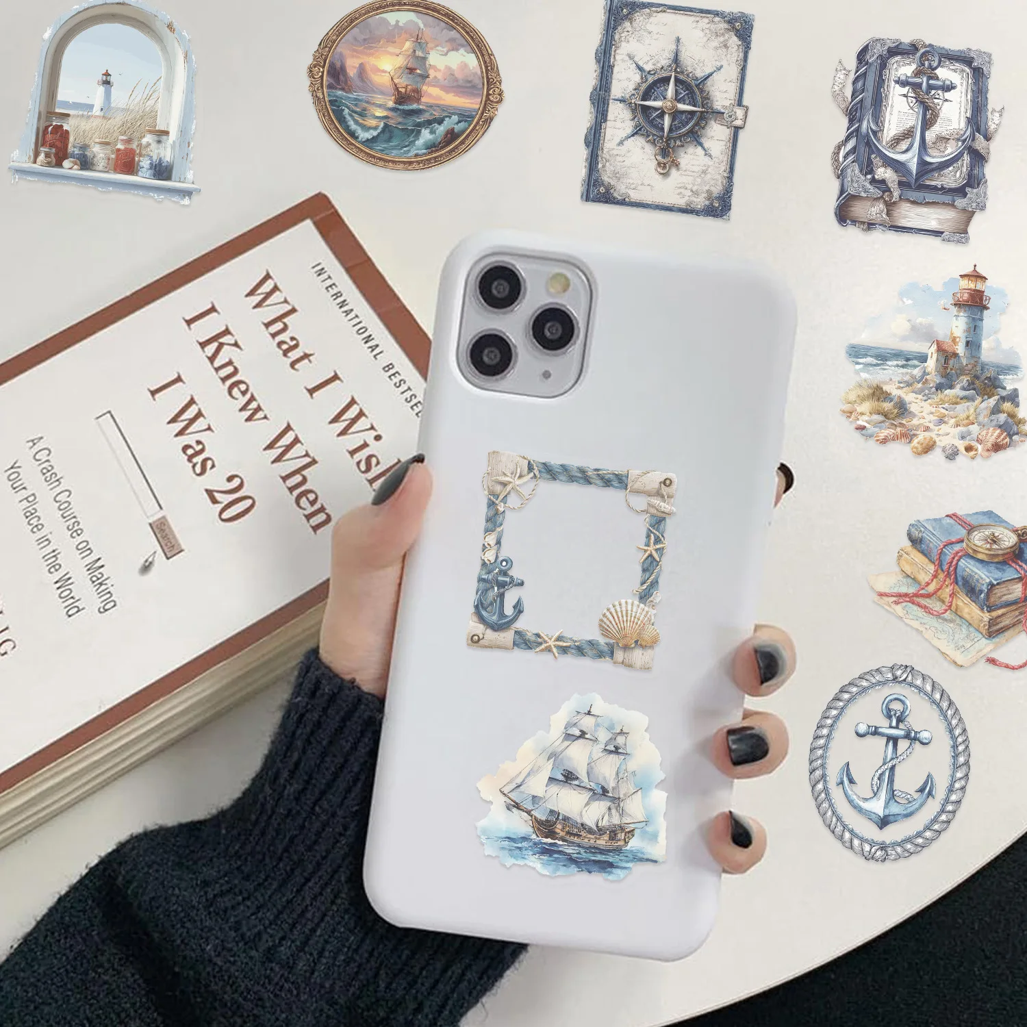 50/100 قطعة حزمة ملصقات بحرية عتيقة ، ملصقات PET شفافة مقاومة للماء للقرطاسية المحمول الهاتف الأمتعة خوذة الثلاجة