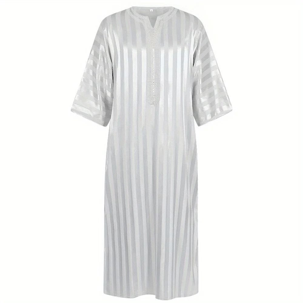 ثوب إسلامي للرجال: ربيع وصيف عربي الشرق الأوسط بأكمام طويلة مخطط مطبوع