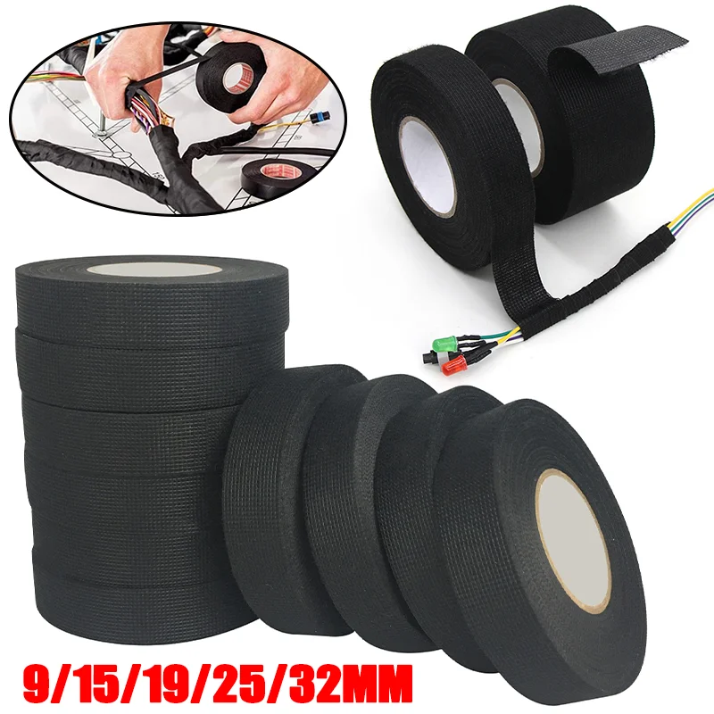 

15M Electrical Tape Heat-resistant Harness Bundle Insulation Black Adhesive Cloth Fabric Tape Waterproof Car Wire CableProtector