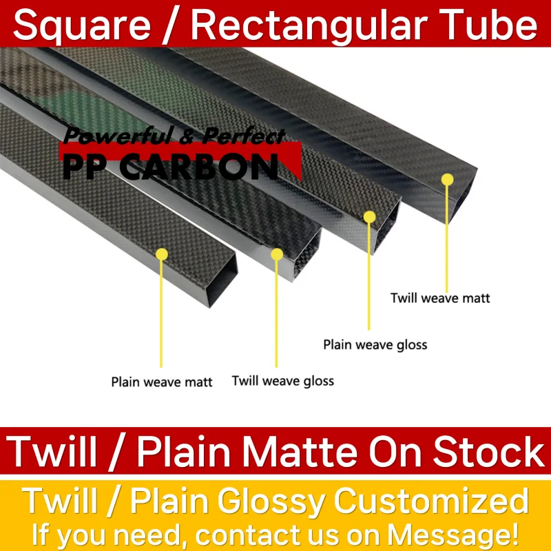 1000mm 1PC 3K Full Carbon Fiber Rectangular Tube OD 20mm 30mm 35mm 40mm 46mm 50mm 60mm 70mm 80mm 105mm Surface Twill Matte Plain