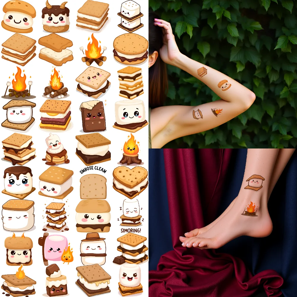 

63 шт. временные татуировки S'more персонажи мультфильм S'more иллюстрации временные татуировки наклейки на руки