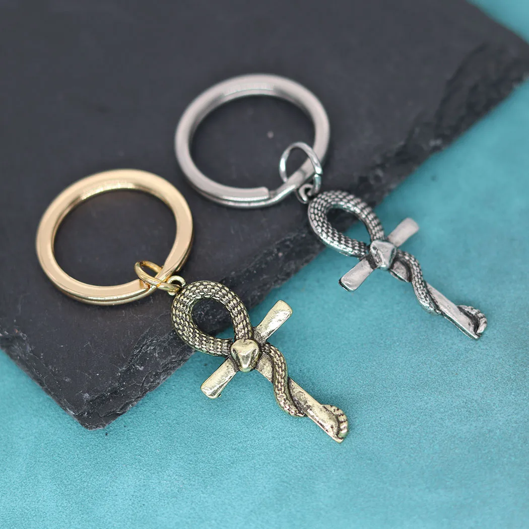 Men Egyptian Ankh Cross Snake Pendant Keychain For Women Punk Animal Key Chains Amulet Jewelry Birthday Gift For Boyfriend