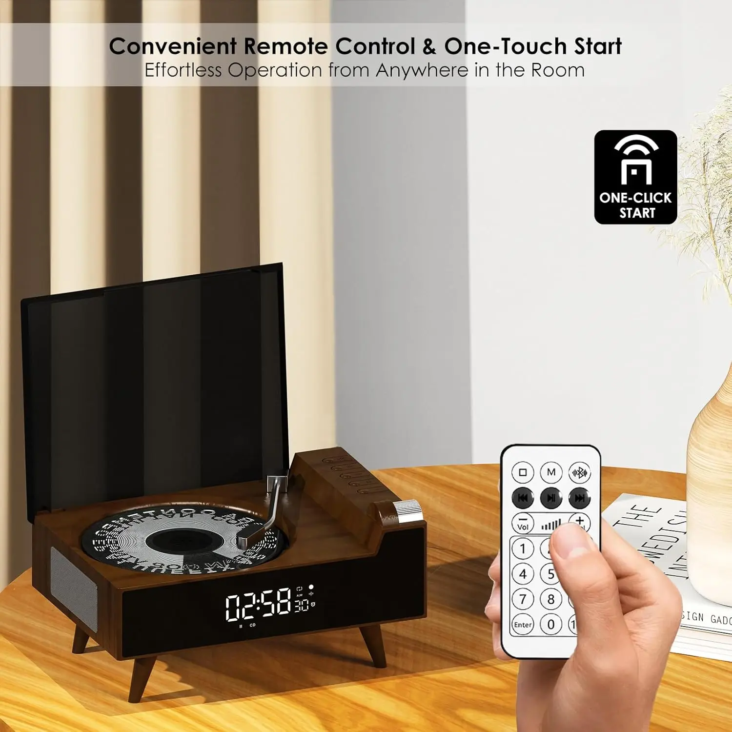 

Dark Brown Home Theater System with for Bluetooth CD Player Hi-Fi Speakers FM Radio LED Display Timer USB & AUX Support