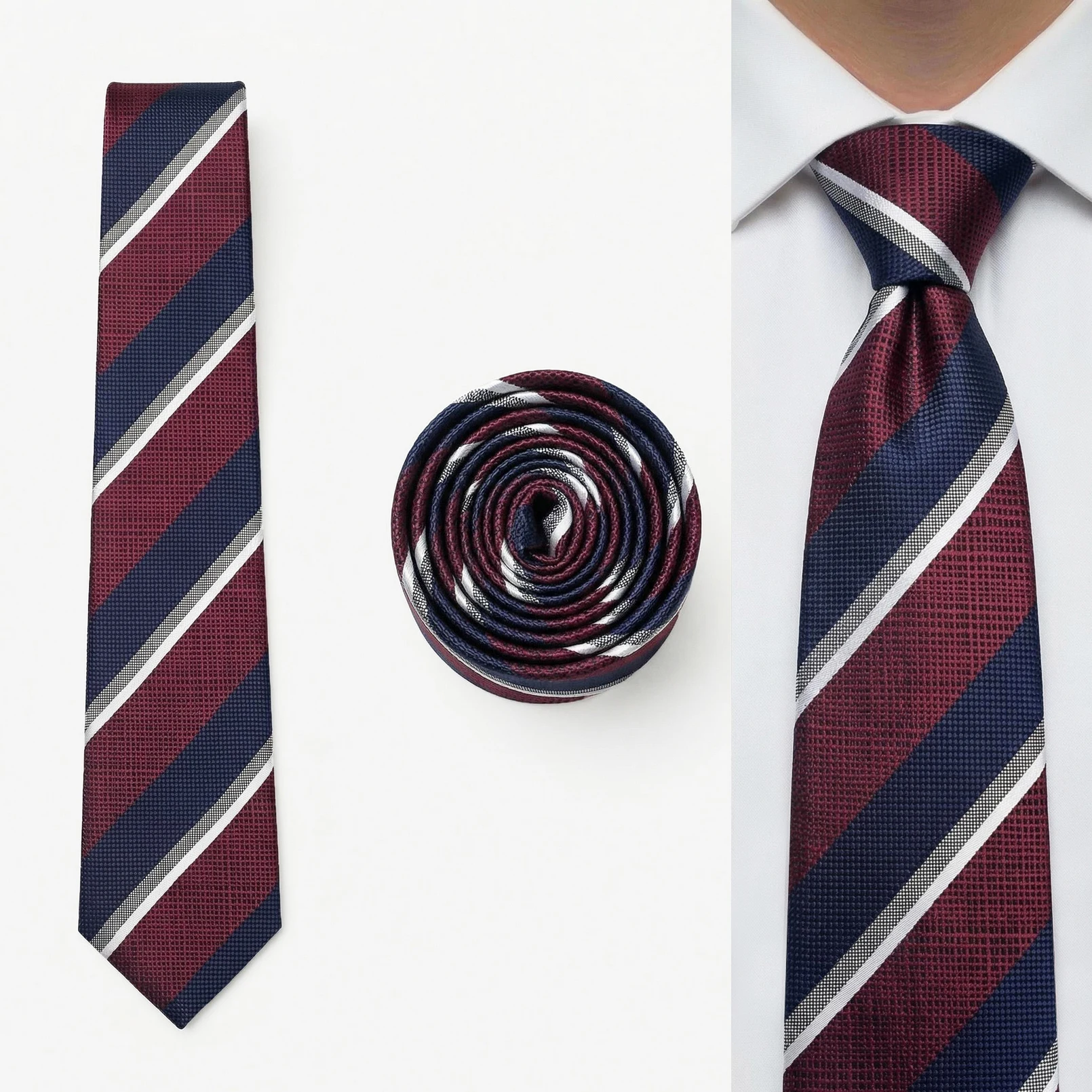 Mens Necktie Red Blue Striped Tie Set Pocket Square Wedding Party Classic Hanky Extra Long Size High Density Gravatas Formal