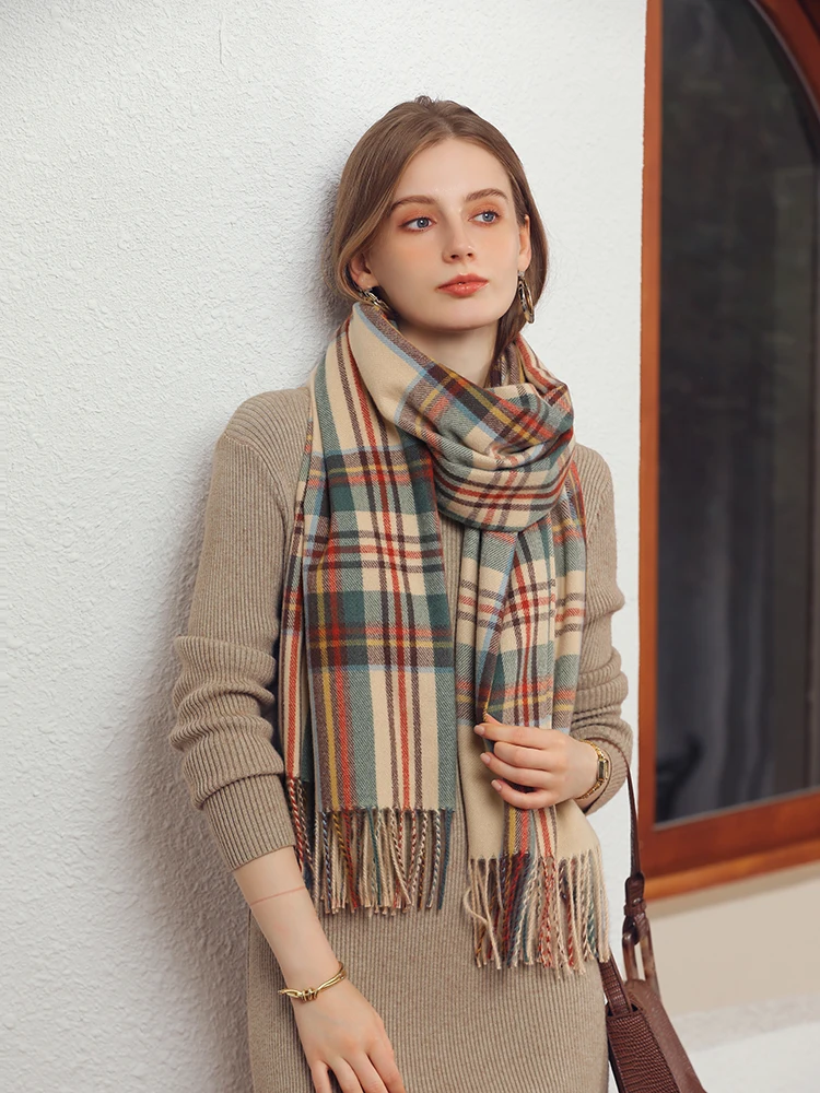 Women Scarf Winter Warm Plaid Shawl Unisex Men Tassel Pashmina Ladies Cashmere Wrap Female Luxury Stoles Male  Thick Neckerchief