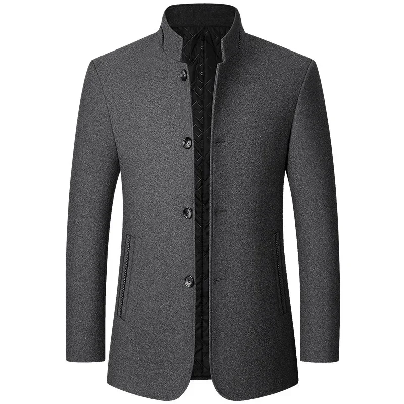 Abrigo de lana para hombre, abrigo informal de talla grande con cuello levantado para otoño e invierno, abrigo para hombre de mediana edad con una