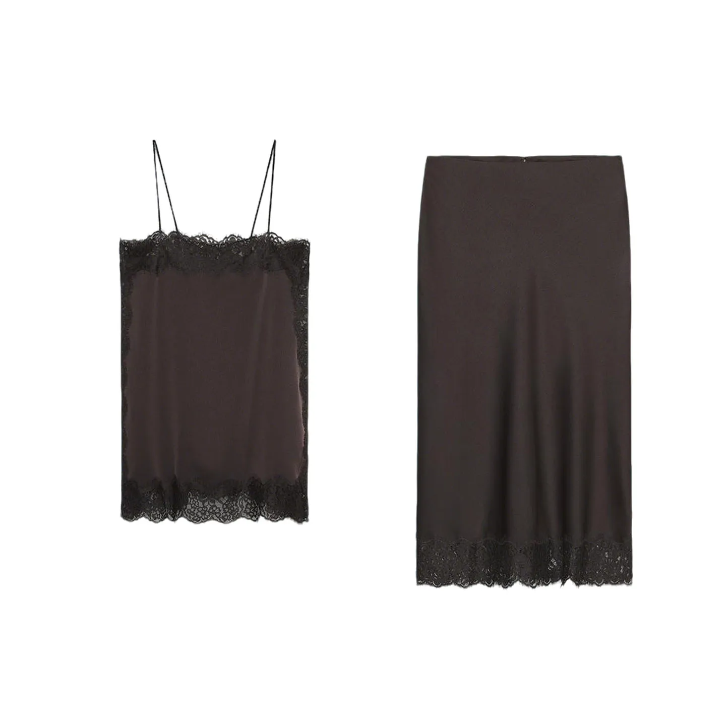 Zijde Satijn Textuur Kanten Top F Rok Mid Taille Rechte Kraag 599206 Dames Ciwalk Polyester Vezel Taille Rechte Tub...